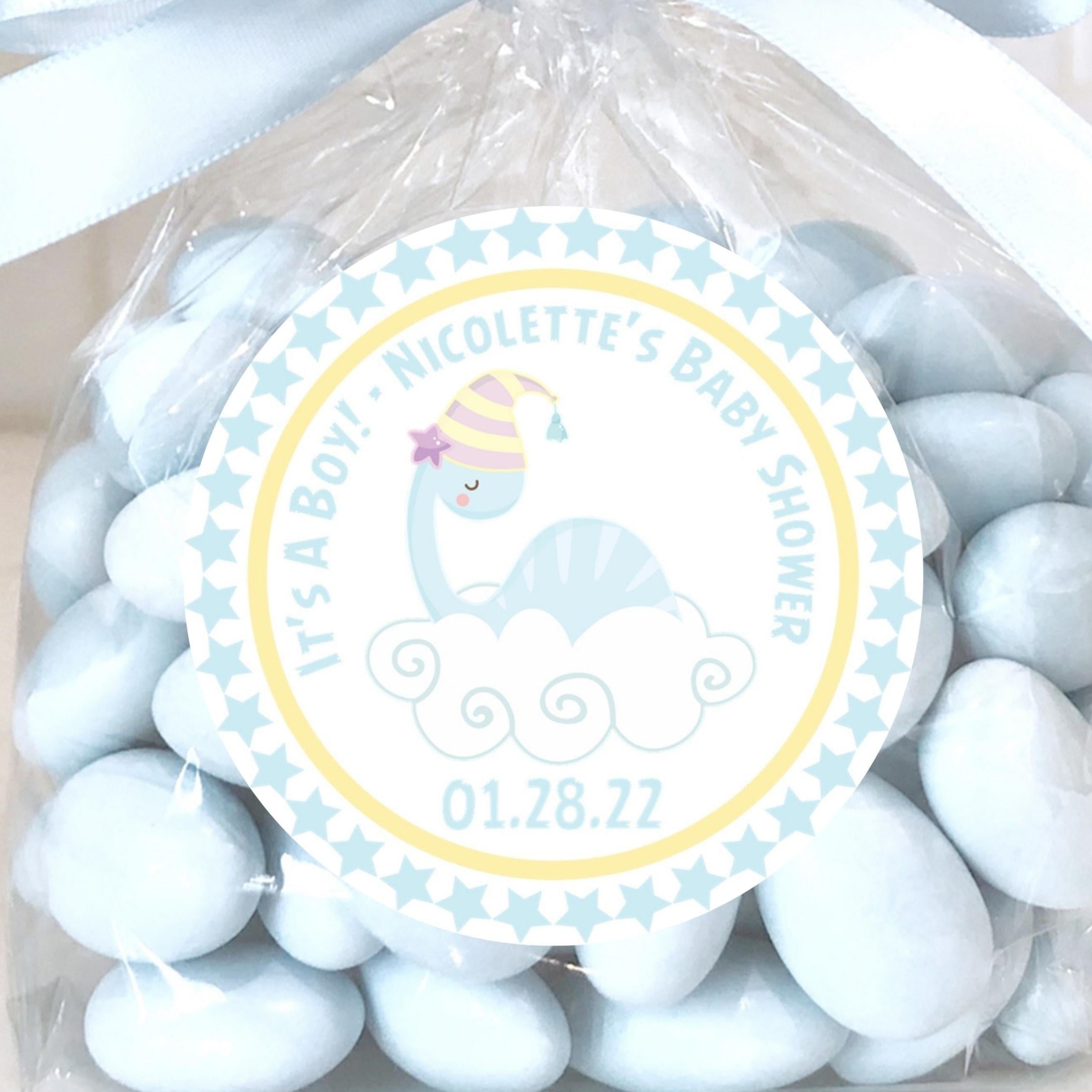 Pastel Blue Dinosaur Baby Shower Stickers