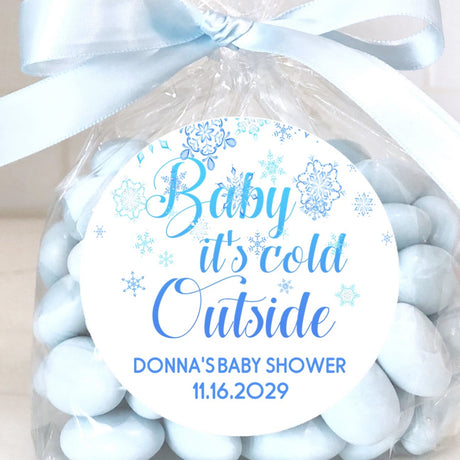 Baby it’s cold outside baby shower sticker blue
