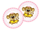 Baby monkey with pink bow party label