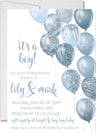 Baby shower invitation with blue balloons and text