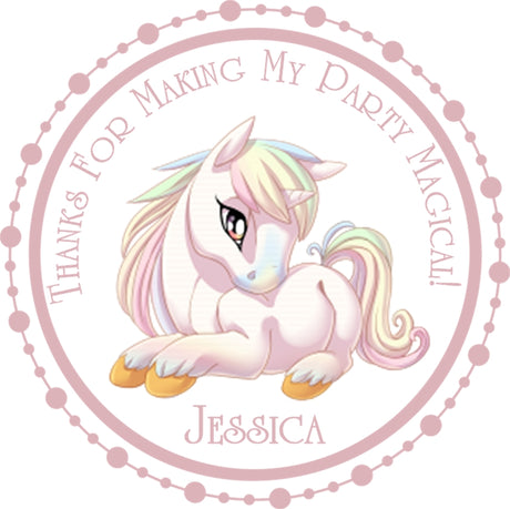 Baby unicorn birthday party sticker labels