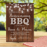 Backyard housewarming party invitation with string light decor