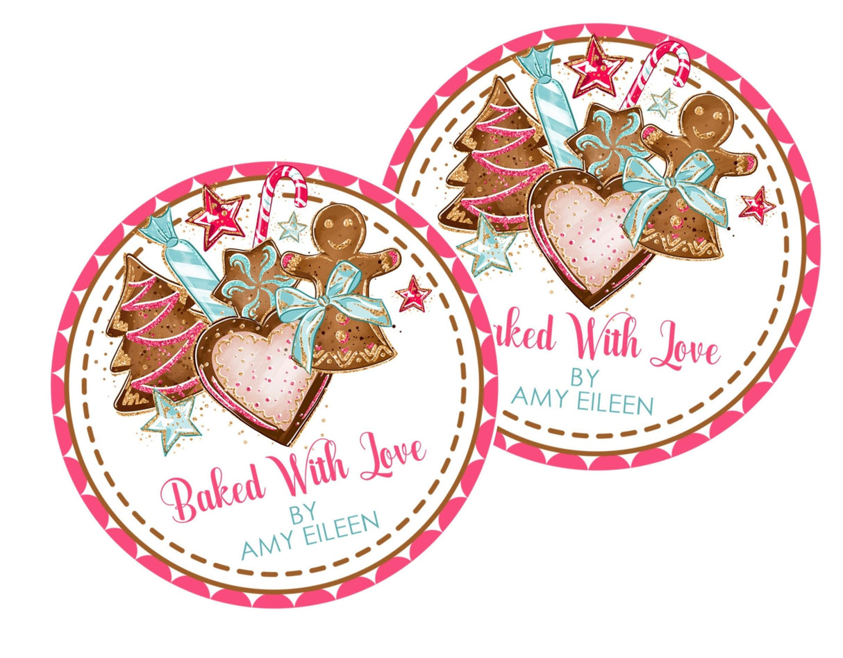 Baked with love Christmas baking sticker in pink