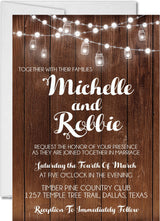 Barn wedding invitation with rustic wood texture and elegant script lettering