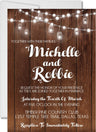 Barn wedding invitation with rustic wood texture and elegant script lettering
