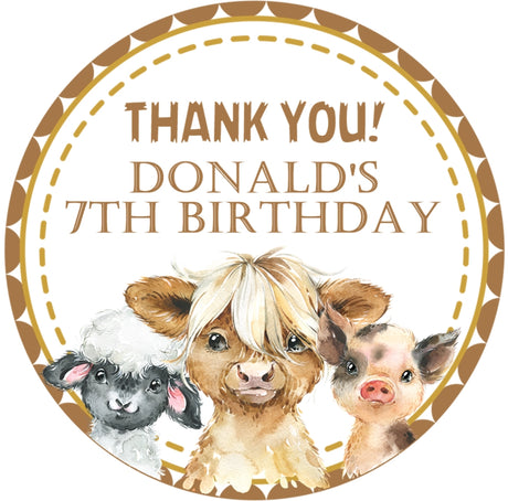 Barnyard party favor sticker personalized name