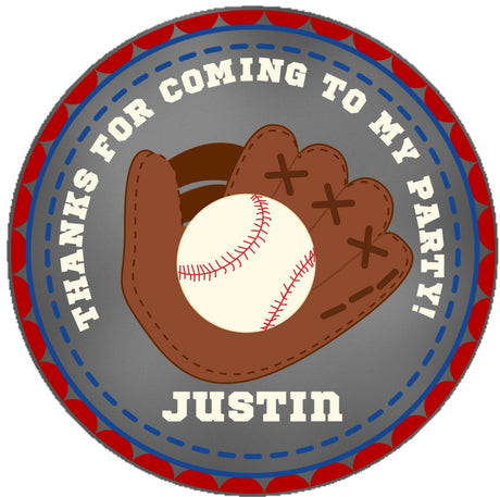 Baseball birthday sticker with glove and ball design