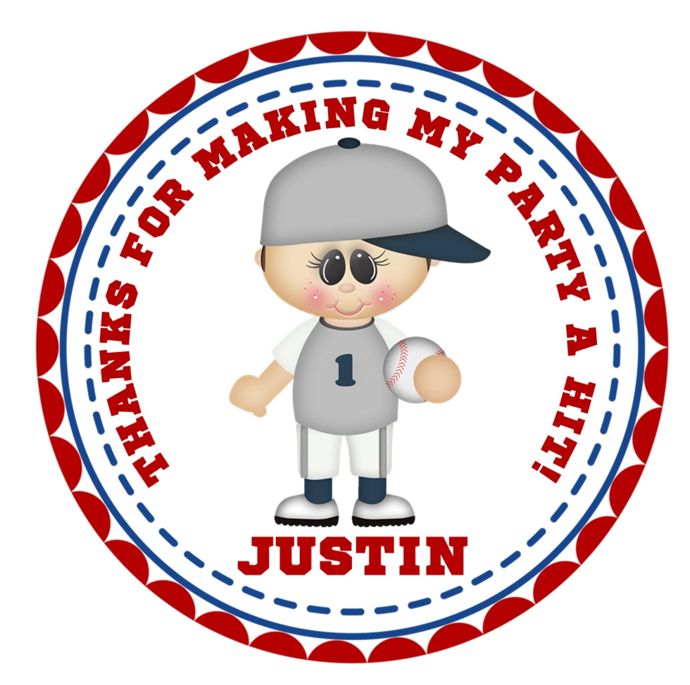 Baseball birthday sticker with glove bat ball and player design