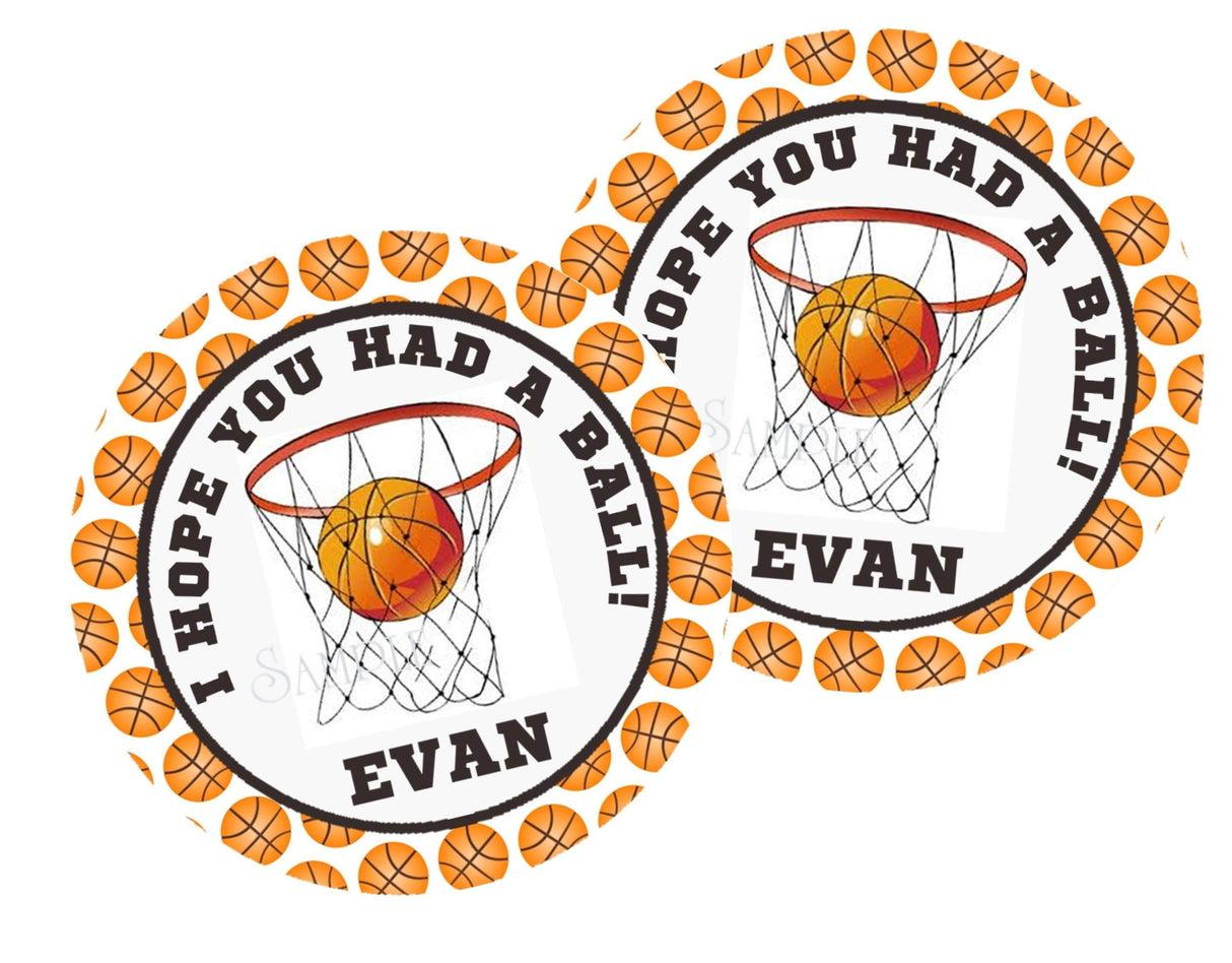 Basketball birthday sticker with full basketball border