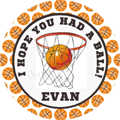 Basketball party sticker with net and personalized name