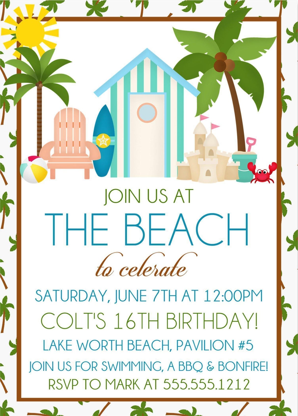 Beach Birthday Party Invitations