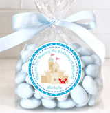 Beach birthday sticker featuring watercolor sandcastle design