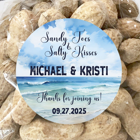Beach wedding sticker with ocean waves