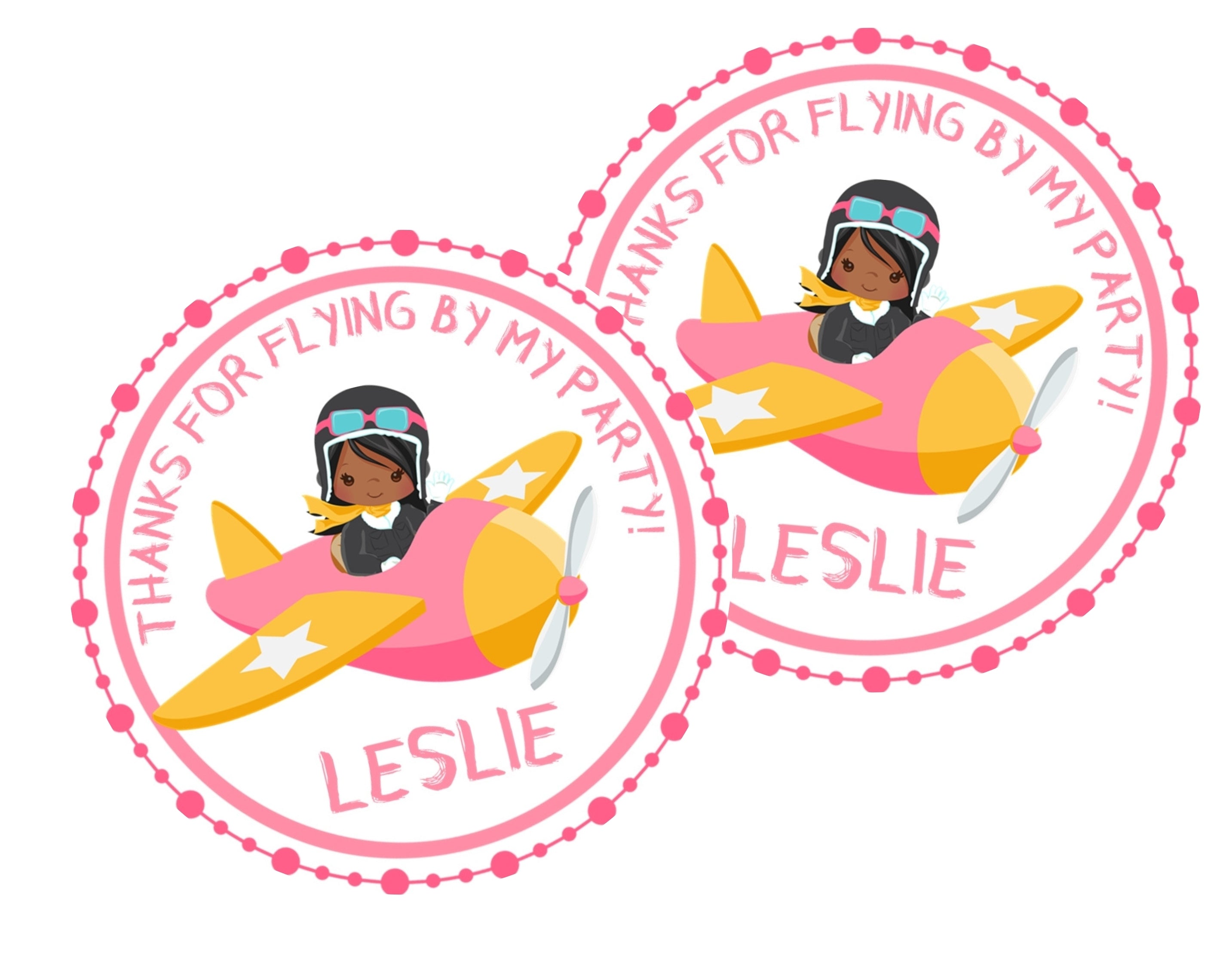 Pink Airplane Birthday Party Stickers