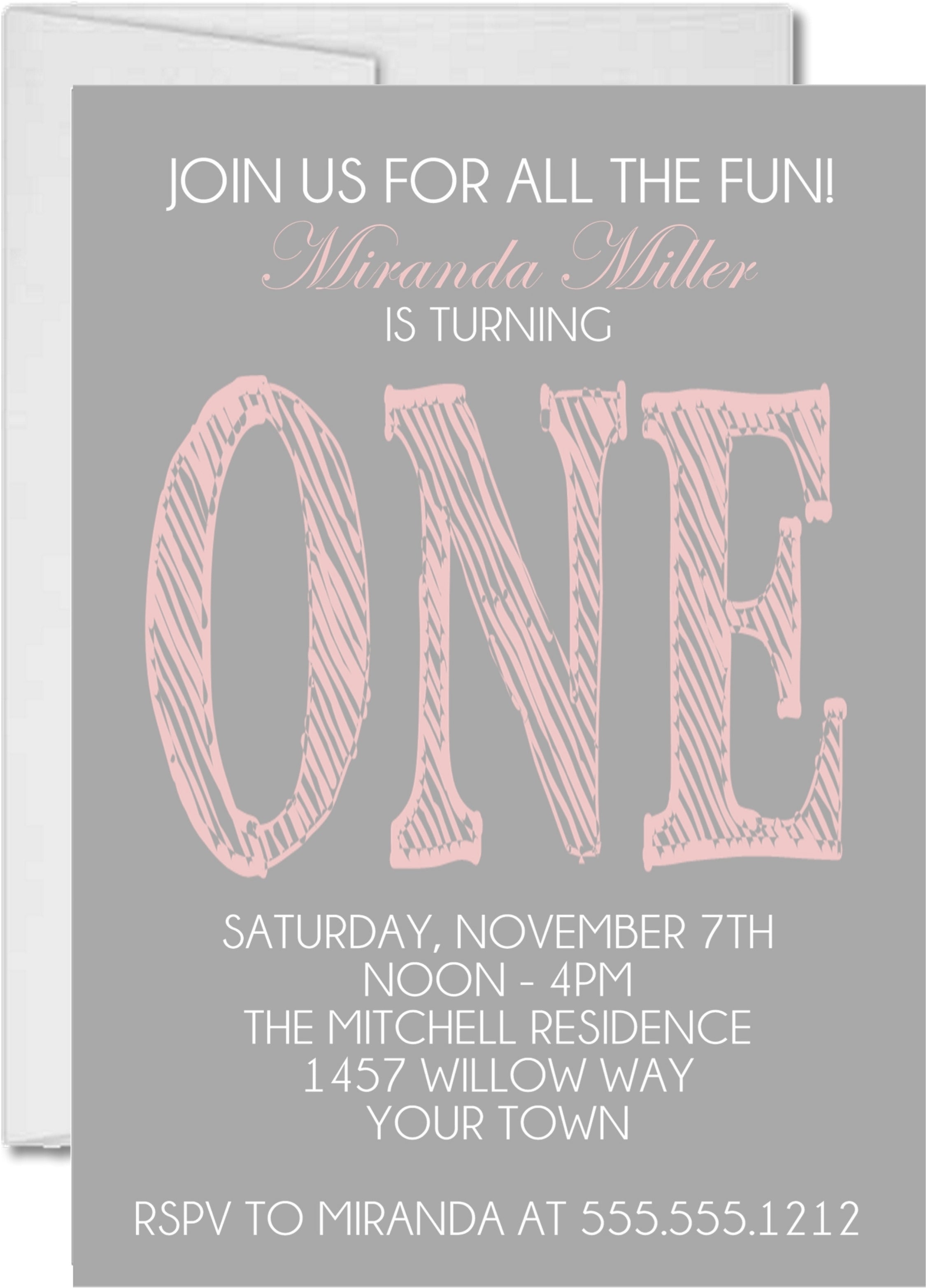 Pastel Pink And Grey 1st Birthday Party Invitations