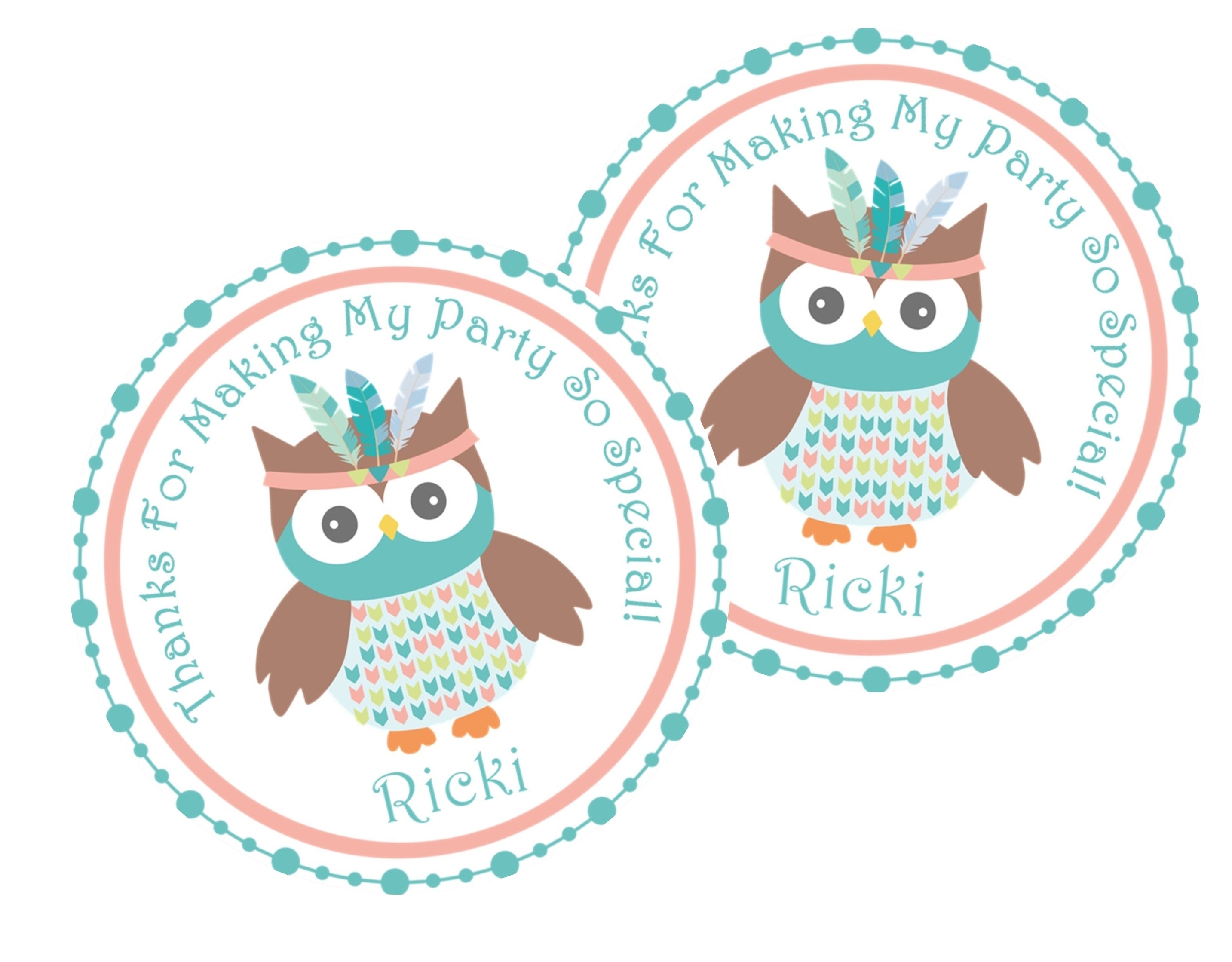 Tribal Woodland Owl Birthday Party Stickers