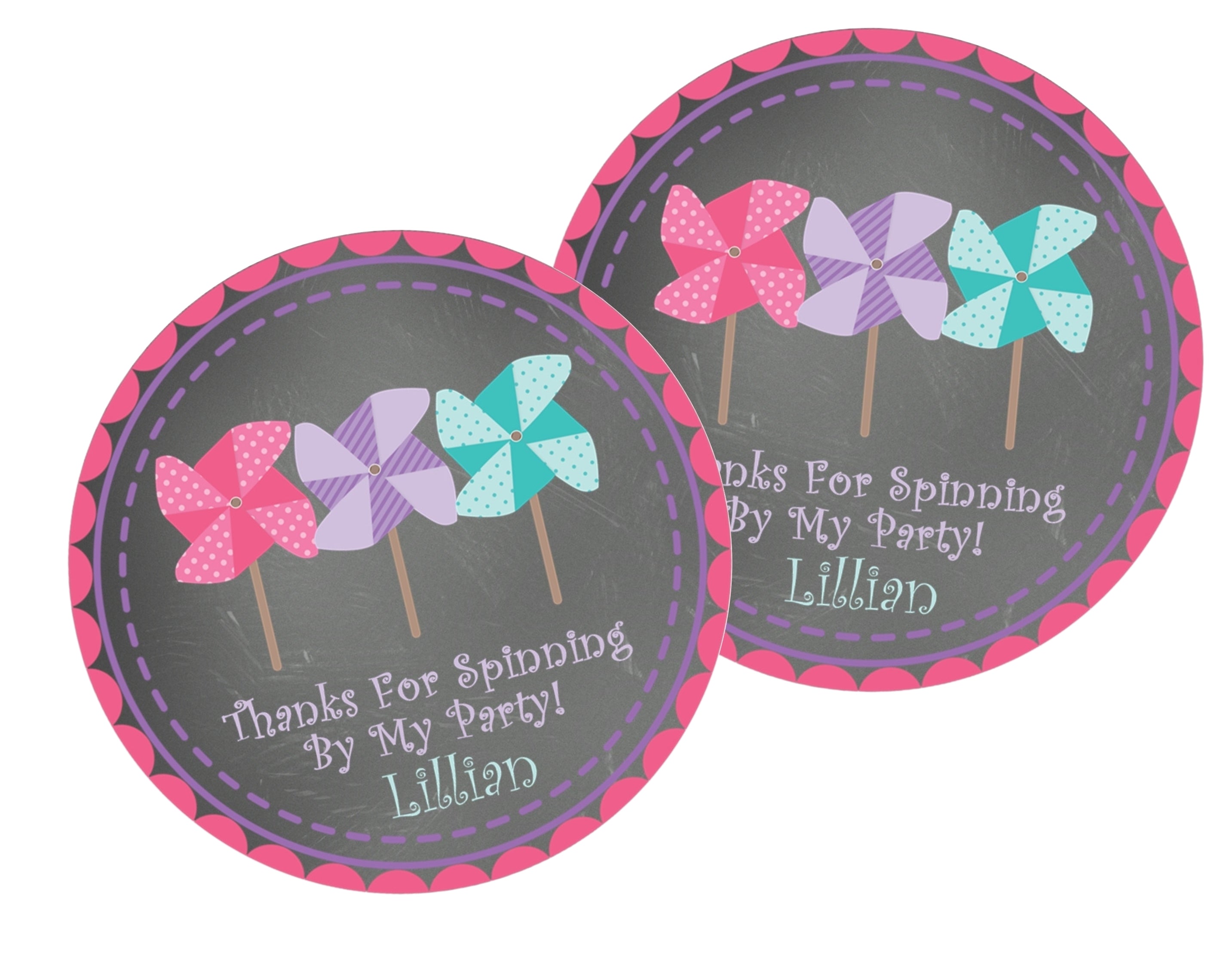 Pinwheel Birthday Party Stickers Or Favor Tags