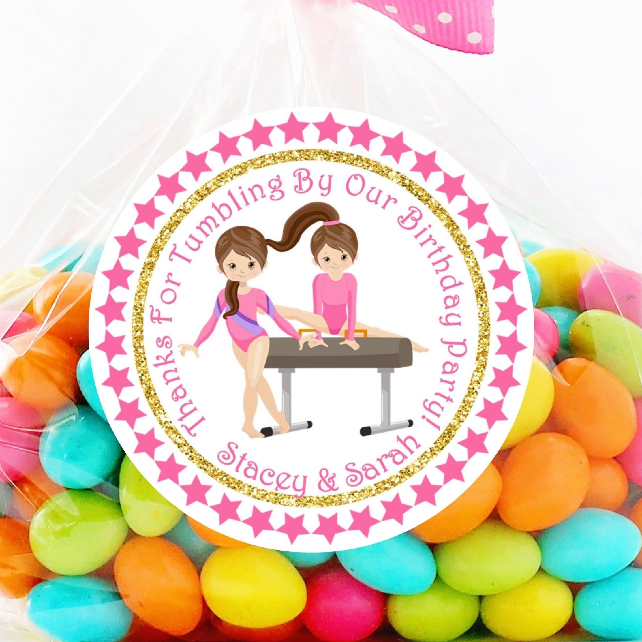 Twins Gymnastics Birthday Party Stickers