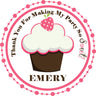 Birthday cupcake sticker with dessert theme and circular pink border