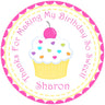 Birthday cupcake sticker with soft pastel design and circular layout