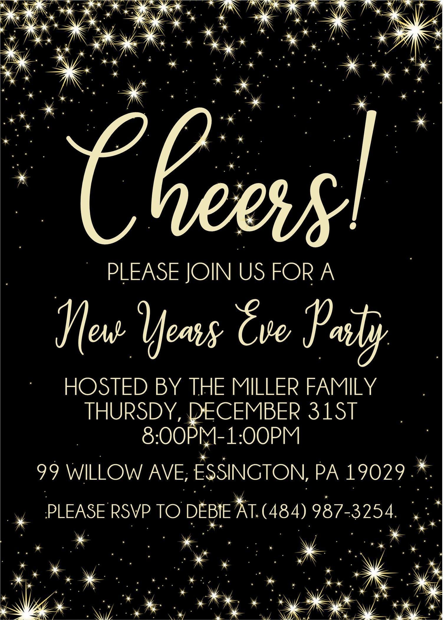 Black And Gold Stars New Years Eve Party Invitations