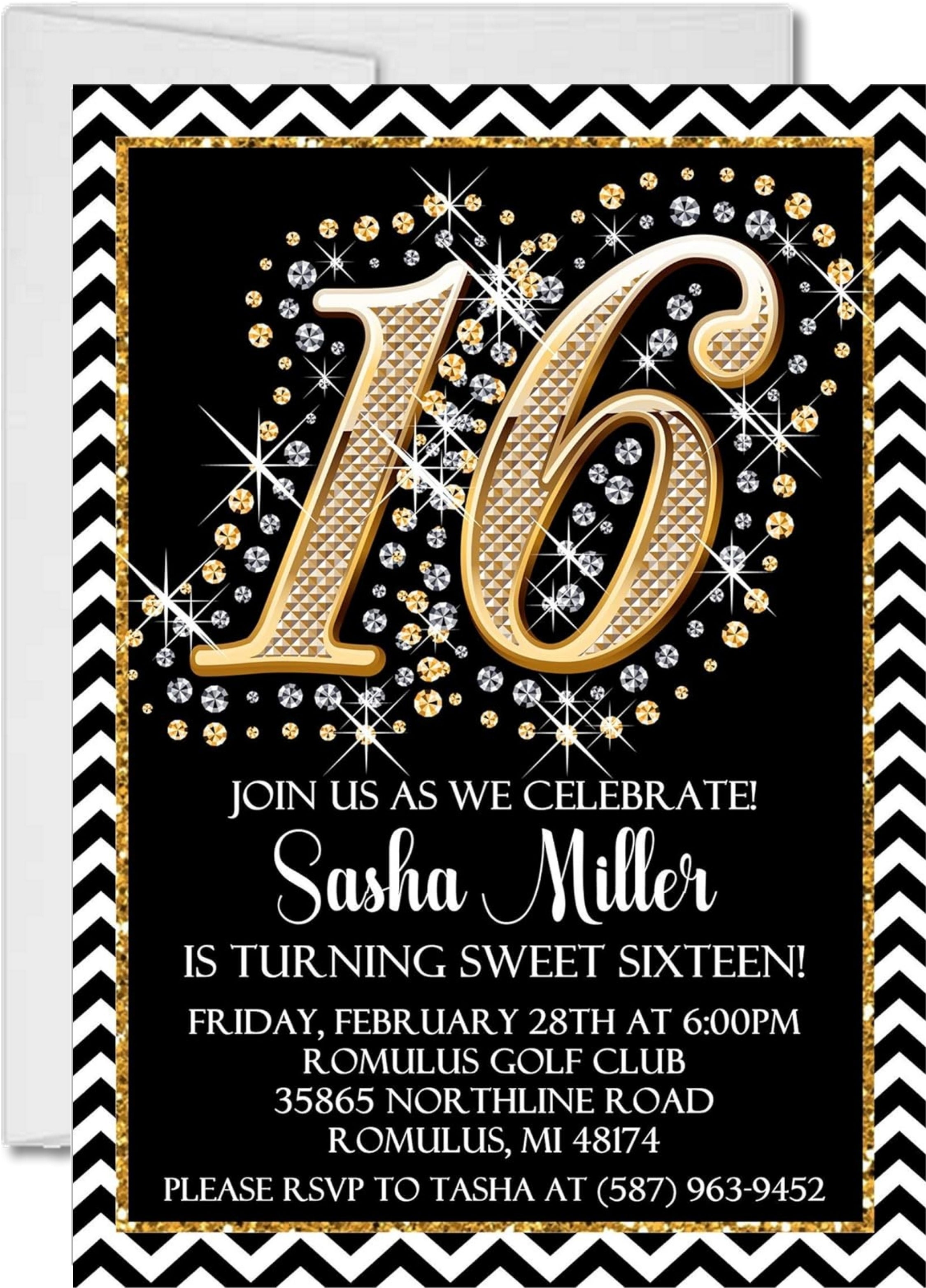 Black And Gold Sweet 16 Party Invitations