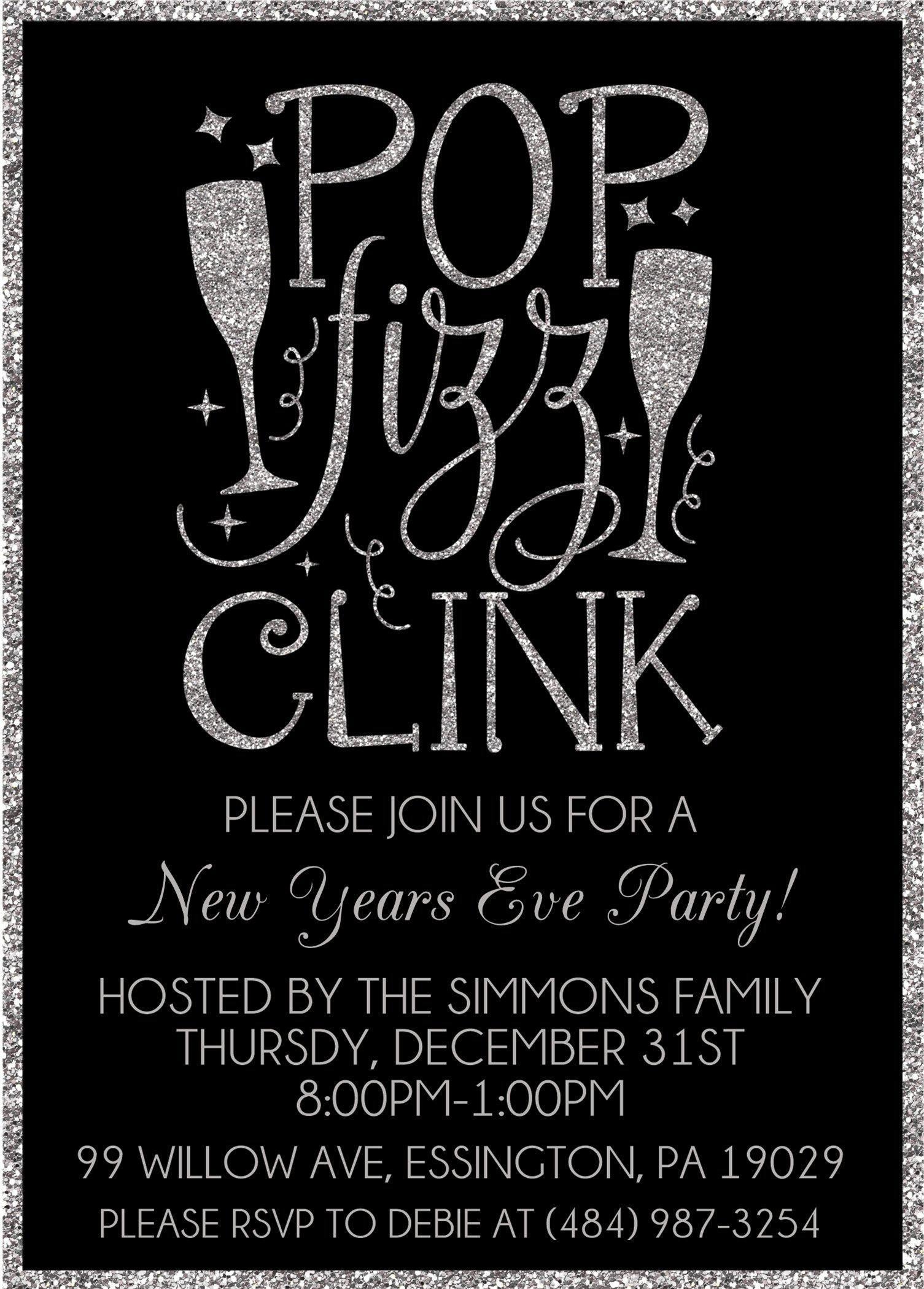Black And Silver New Years Eve Party Invitations