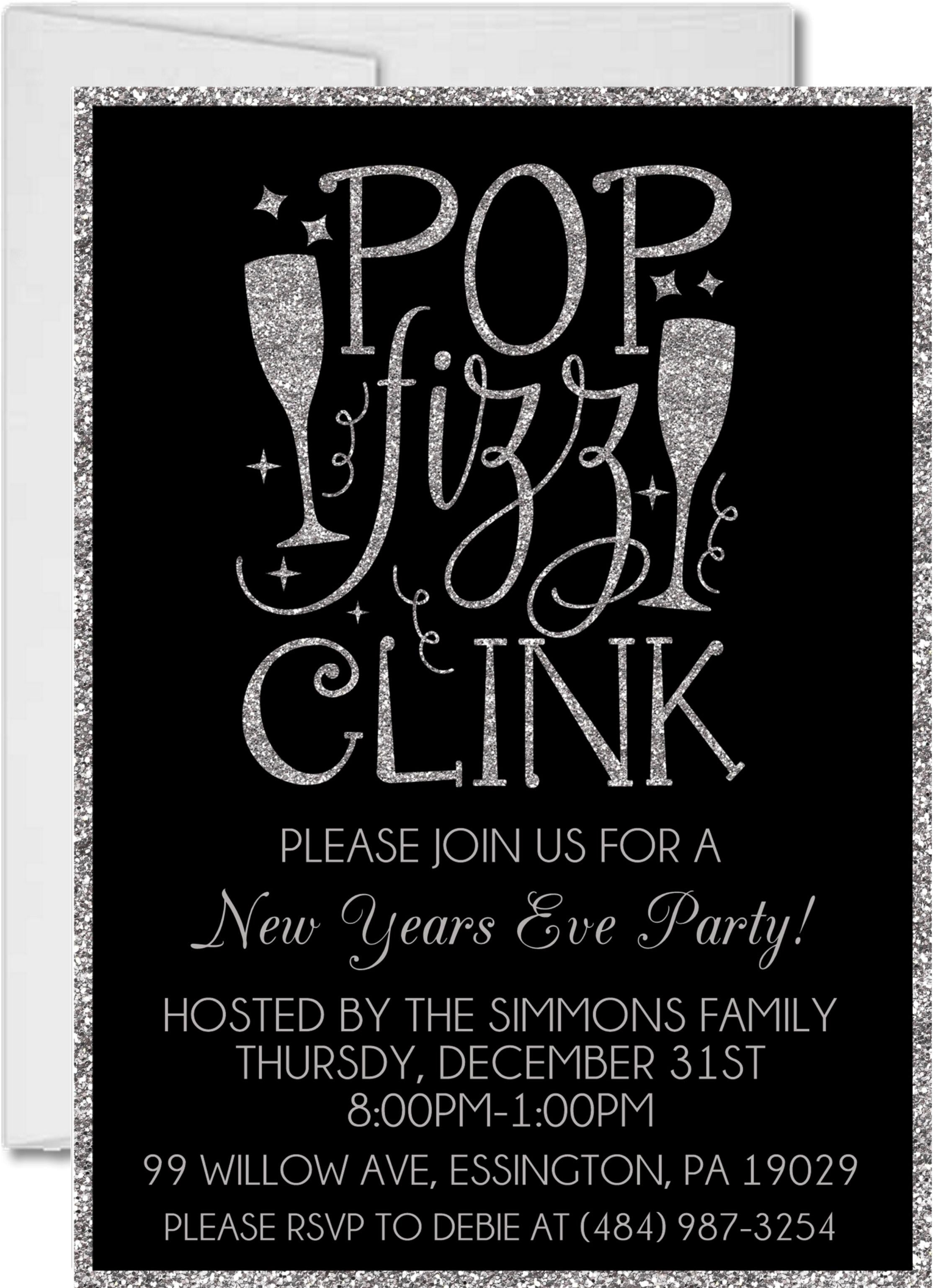 Black And Silver New Years Eve Party Invitations