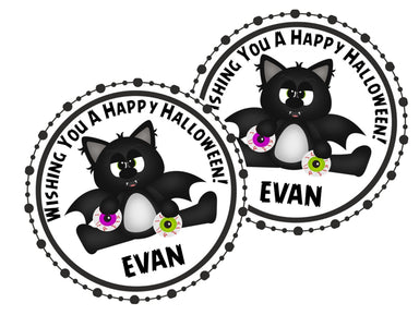 Black Bat Cat Halloween Stickers