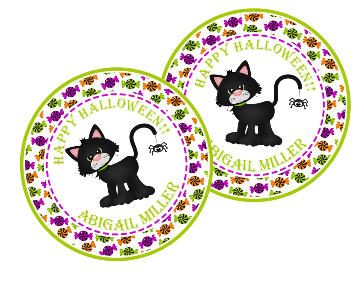 Black Cat Halloween Stickers or Favor Tags — Party Beautifully