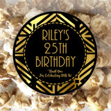 Black and gold Great Gatsby birthday sticker with art deco border