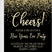Black and gold New Year's Eve invitation featuring gold confetti and Cheers party wording