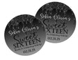 Black and grey Sweet Sixteen birthday sticker personalized