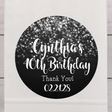 Black and silver bokeh birthday sticker with personalized name