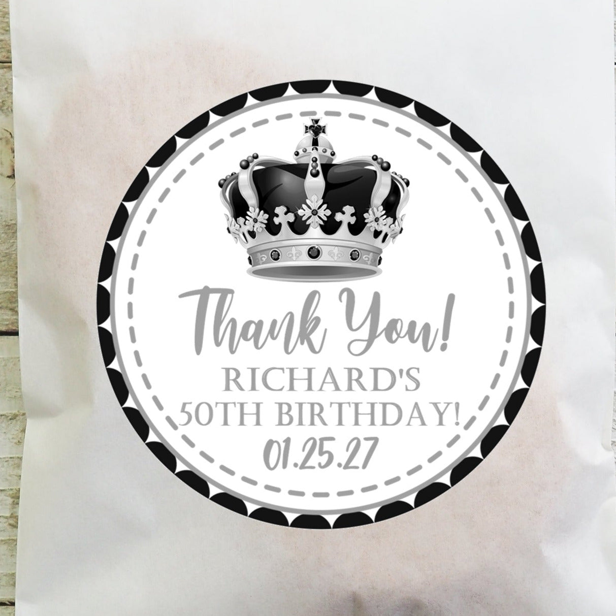 Black and silver royal crown birthday sticker