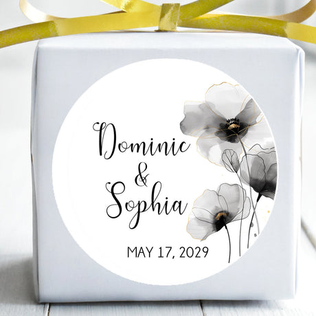 Black and white floral wedding sticker design