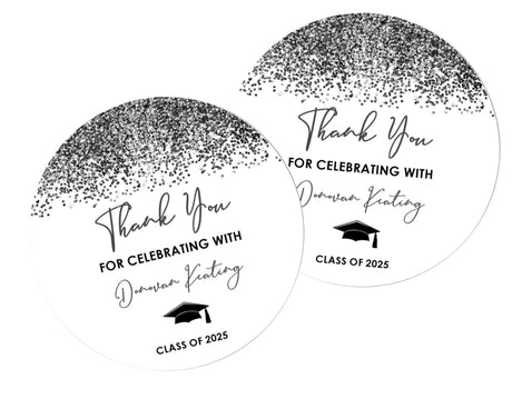 Black and white graduation stickers – printed glitter design on matte paper