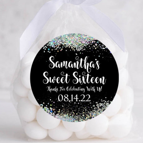 Black confetti Sweet 16 birthday sticker