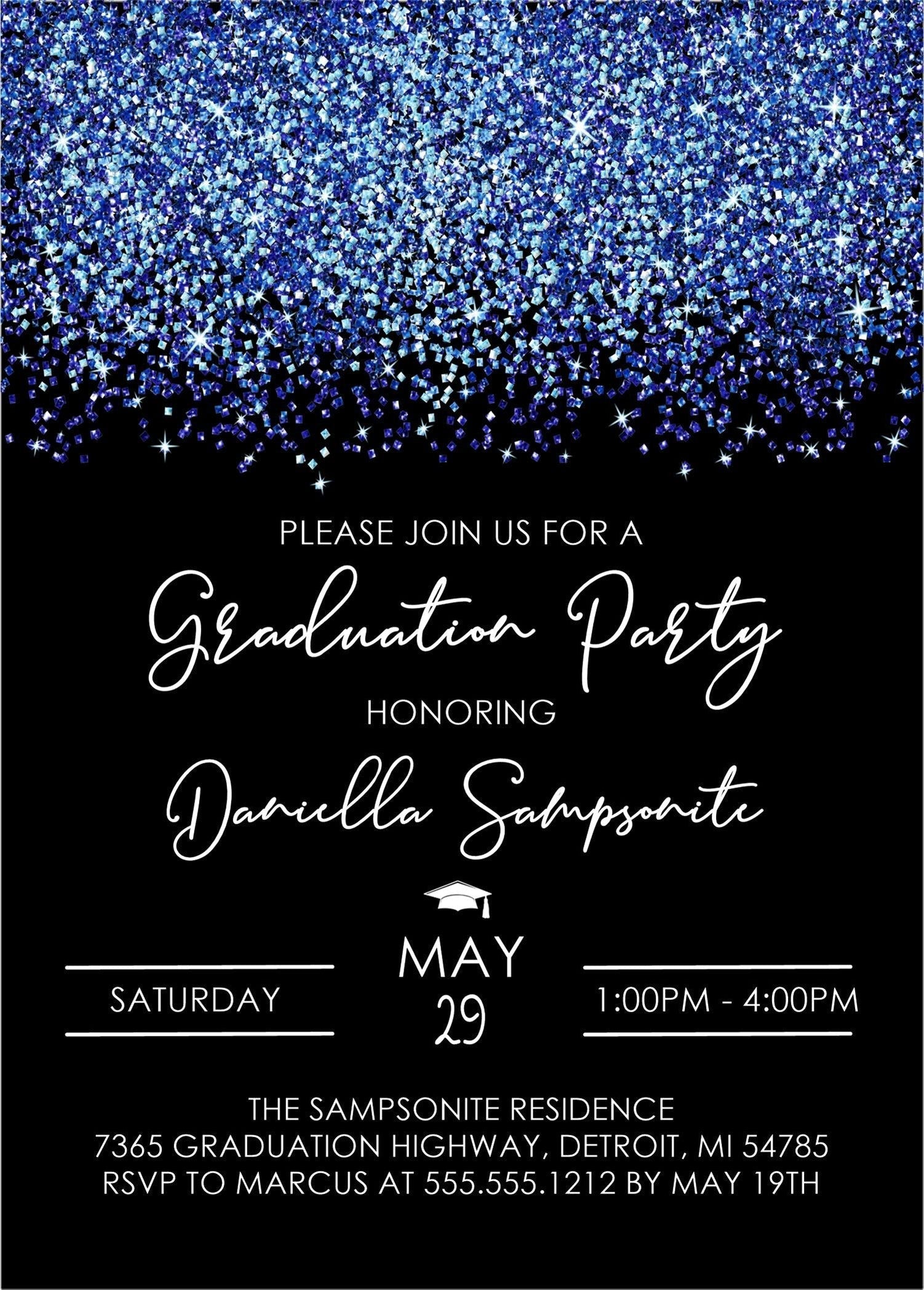 Blue And Black Graduation Party Invitations