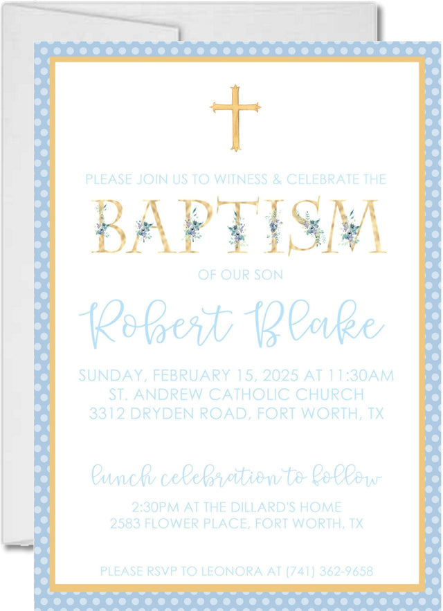 Blue And Gold Baptism Invitations