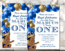 Blue And Gold Prince 1st Birthday Party Invitations