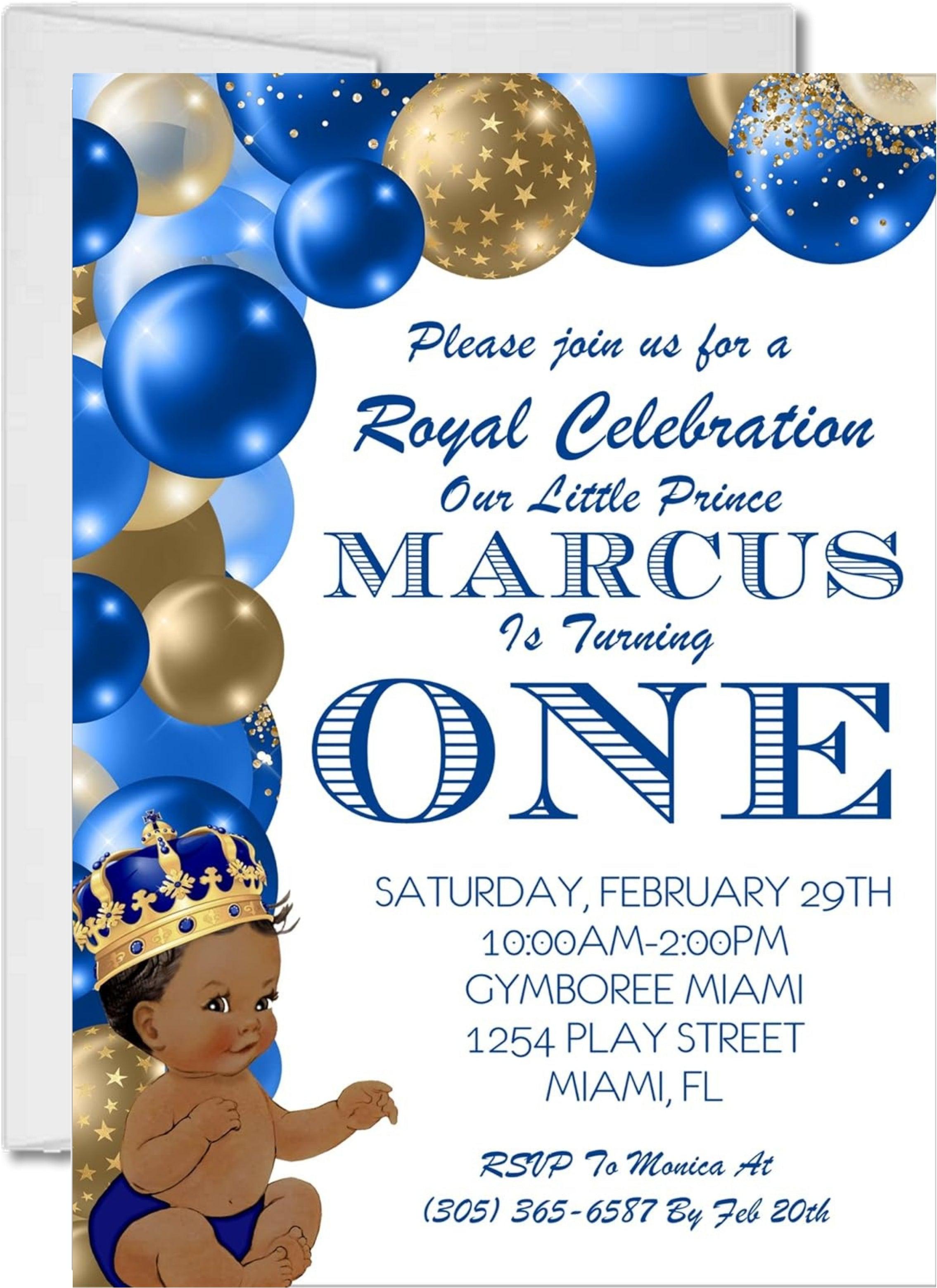 Blue And Gold Prince 1st Birthday Party Invitations