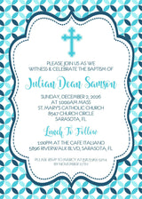 Blue And Turquoise Baptism Invitations