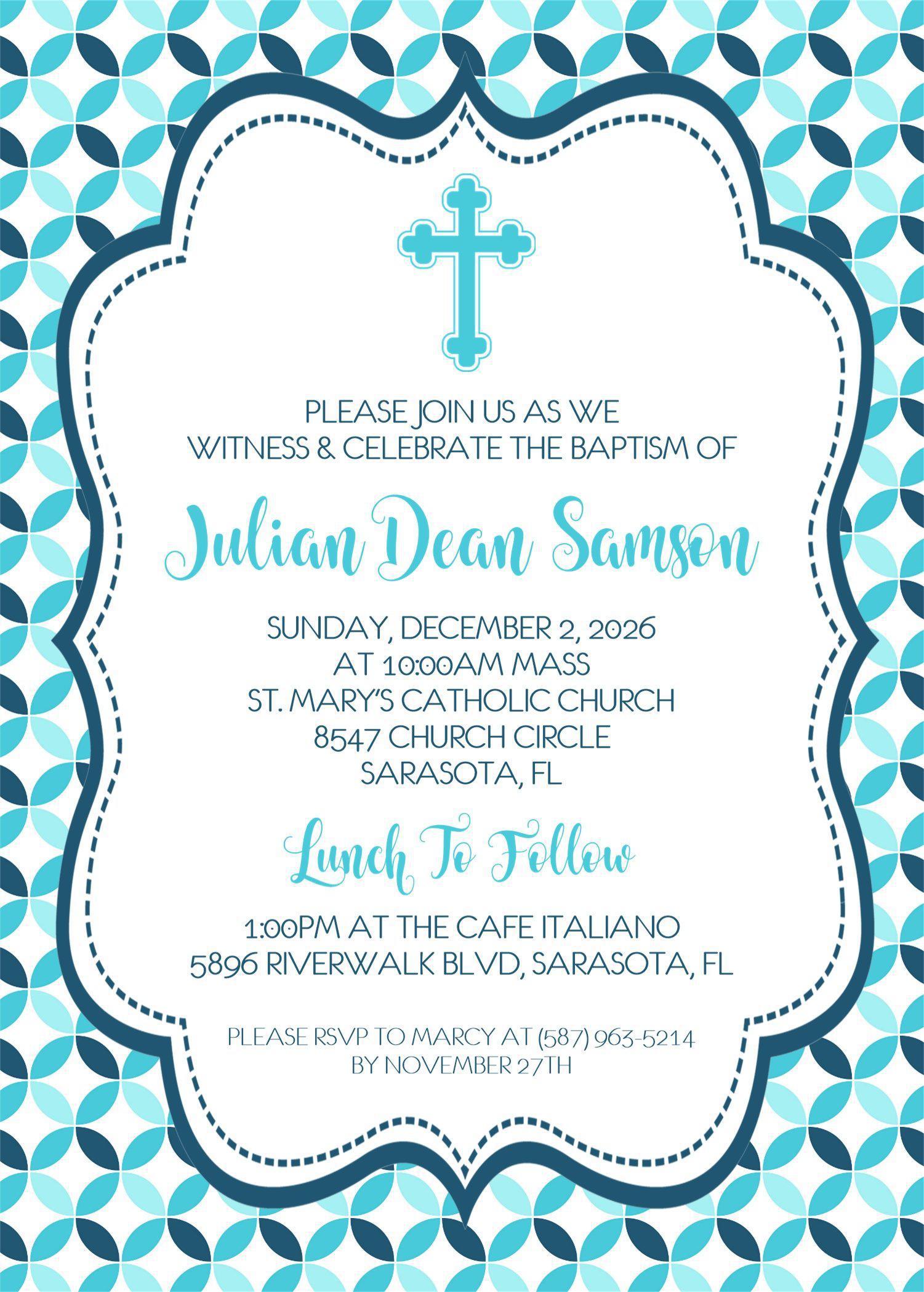 Blue And Turquoise Baptism Invitations