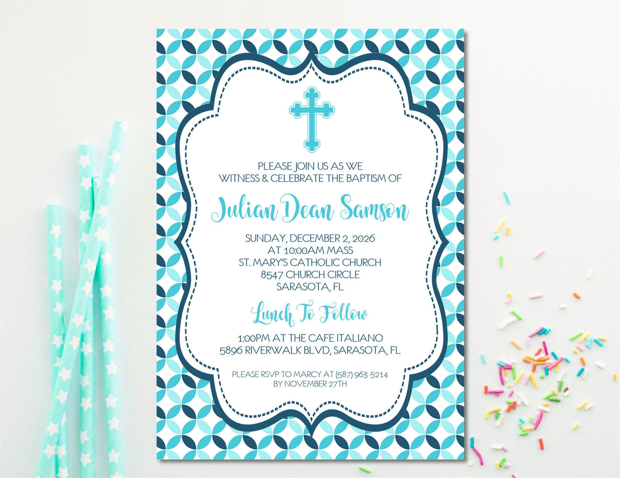 Blue And Turquoise Baptism Invitations