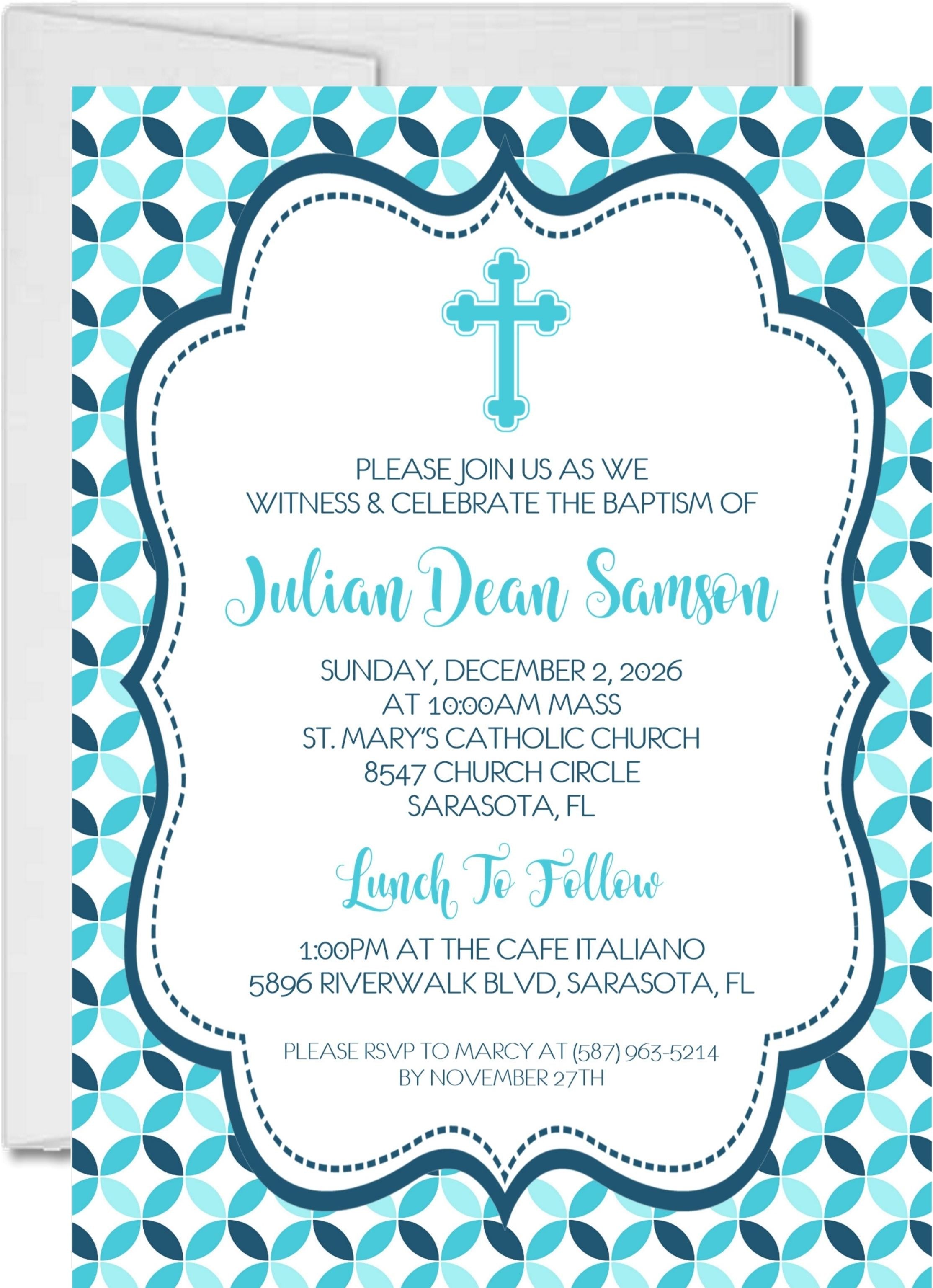Blue And Turquoise Baptism Invitations