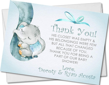 Blue Baby Elephant Baby Shower Thank You Cards