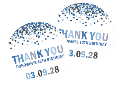 Blue Confetti Birthday Party Stickers Or Favor Tags