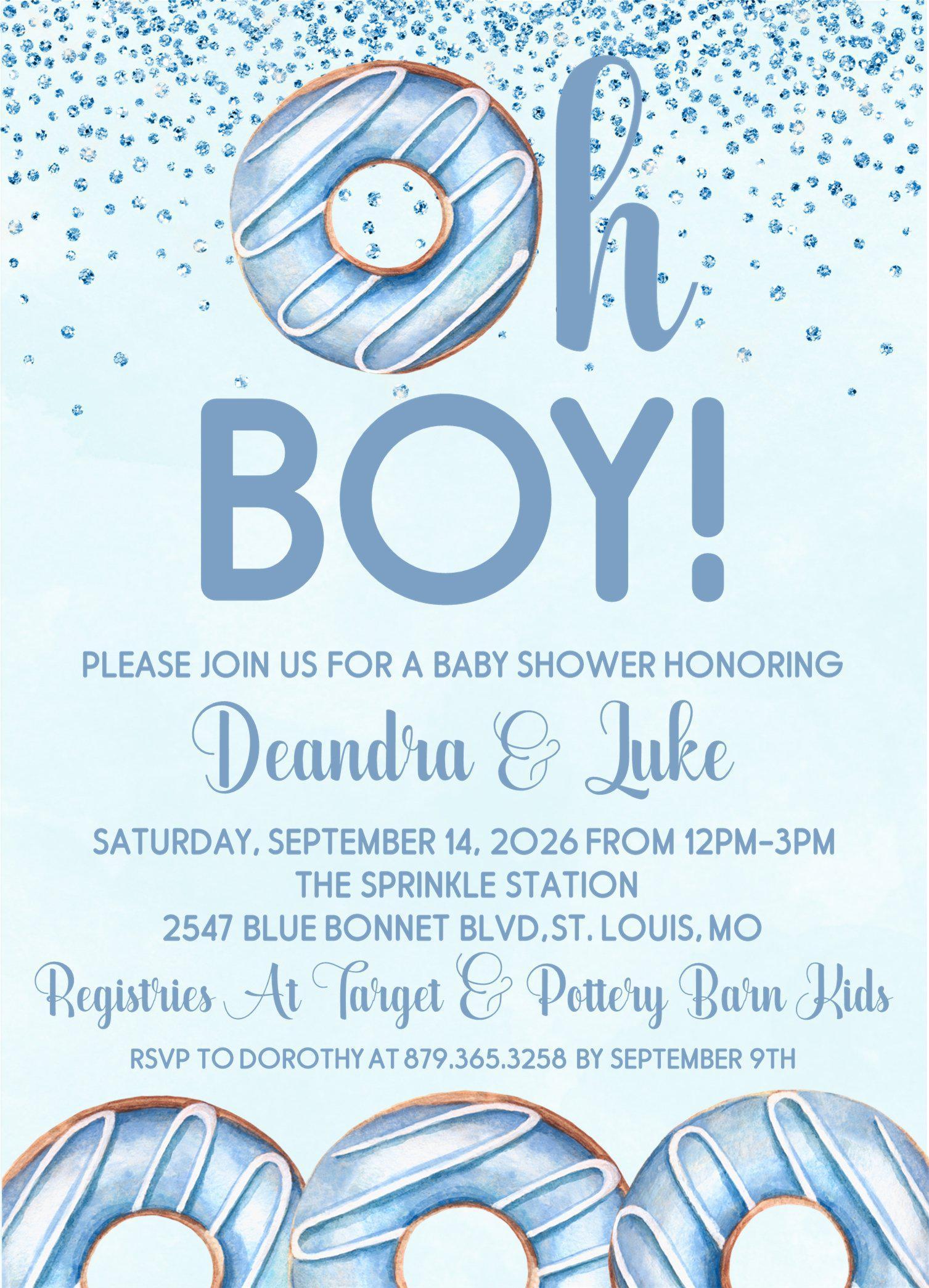 Blue Donut Baby Shower Invitations