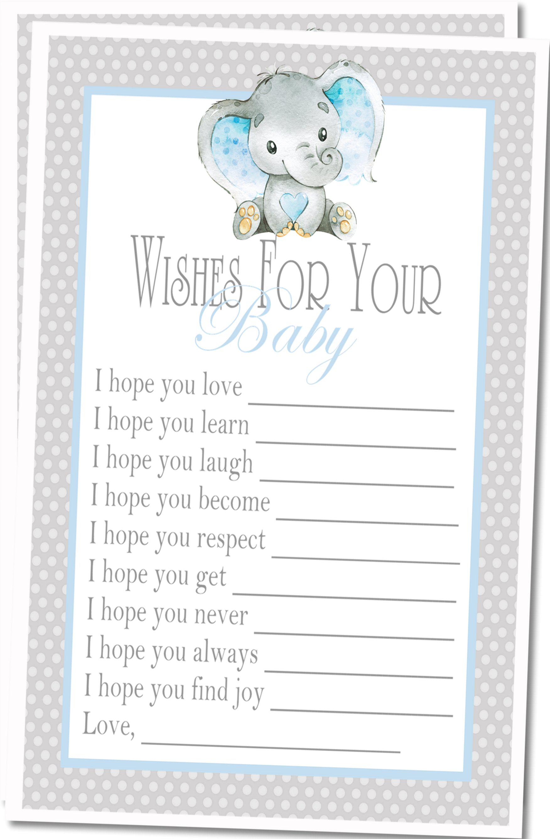 Blue Elephant Baby Shower Wish Cards